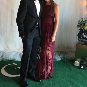 Burgundy floor length dress